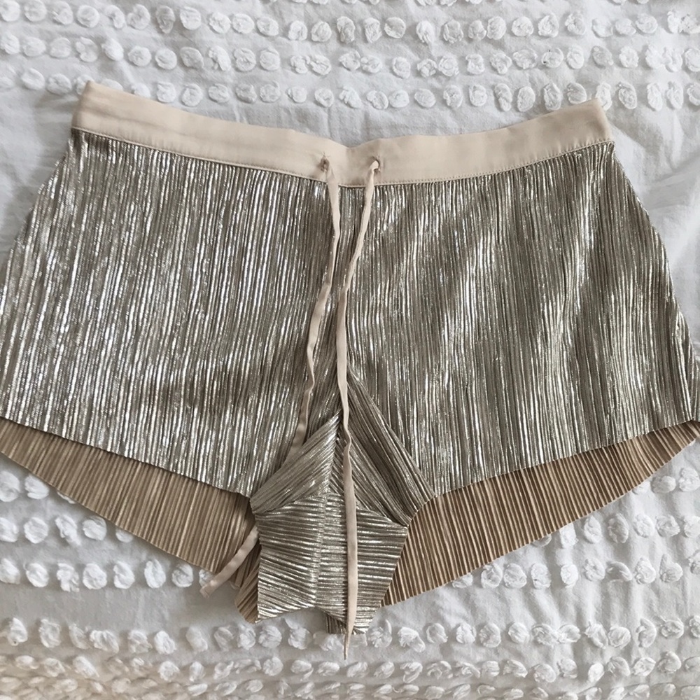 gold pleated victoria’s secret shorts